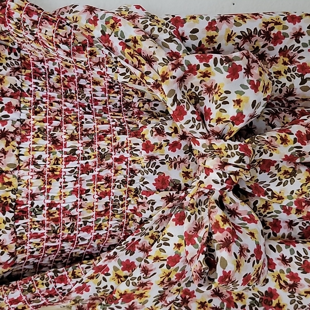 New Max Studio Boho Floral Print Ruffled Trim Short Sleeve Top M - Picture 11 of 12